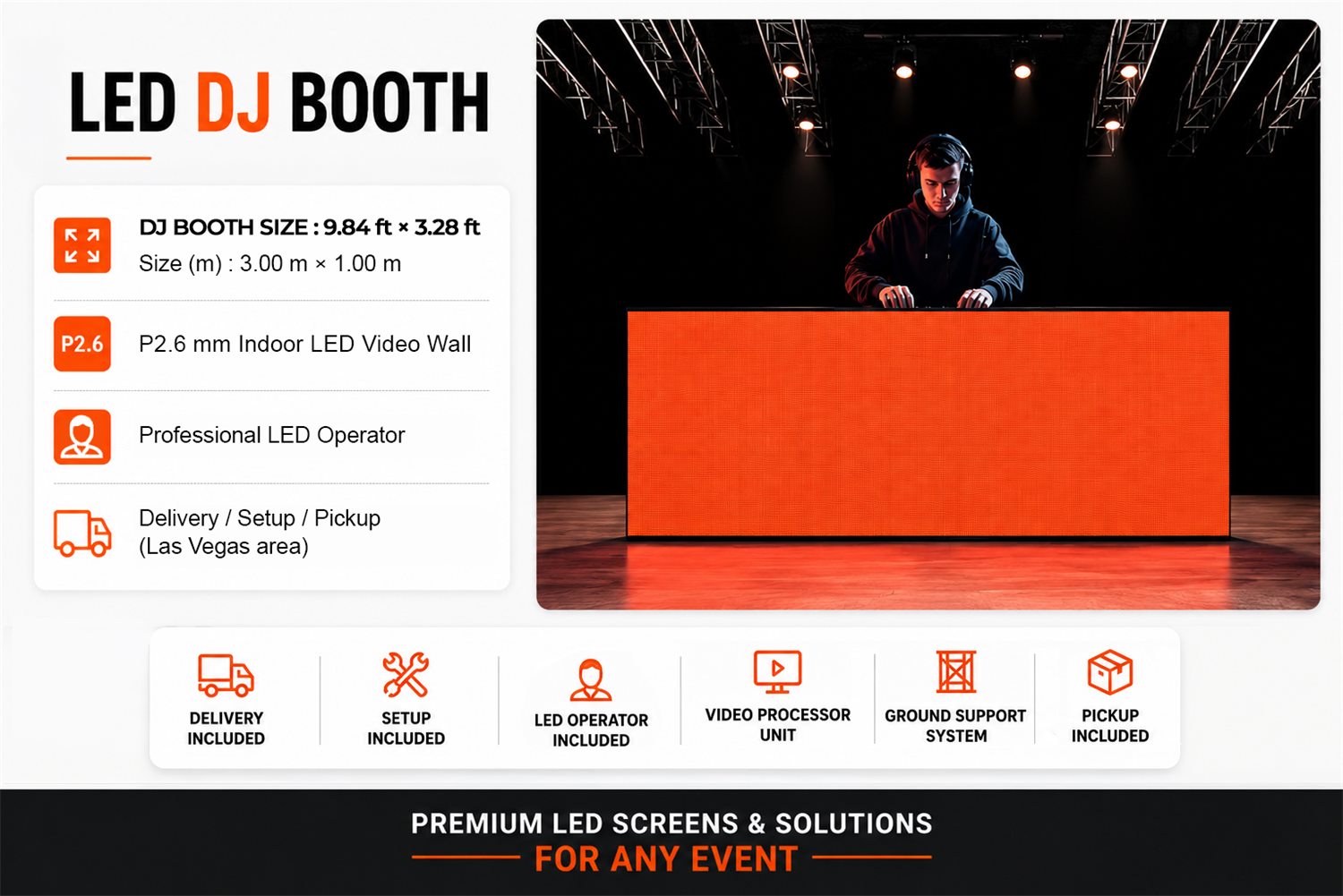 LED DJ Booth — 3.00 × 1.00 m