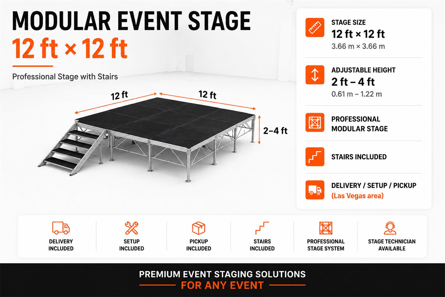 Modular event stage 12 × 12 ft