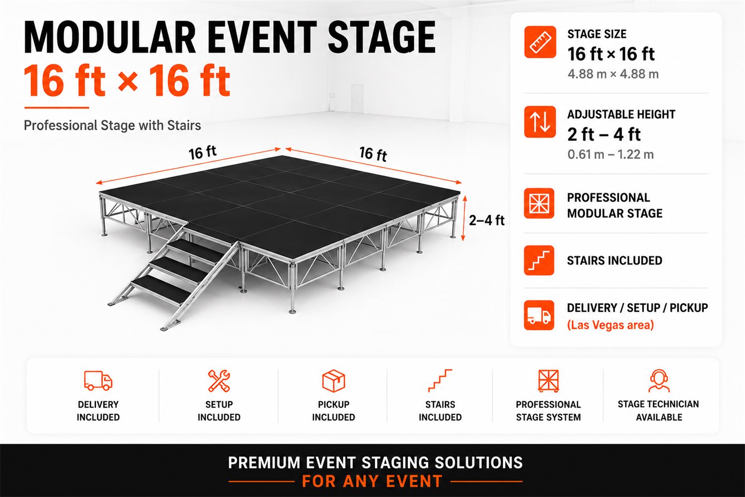 Modular event stage 16 × 16 ft
