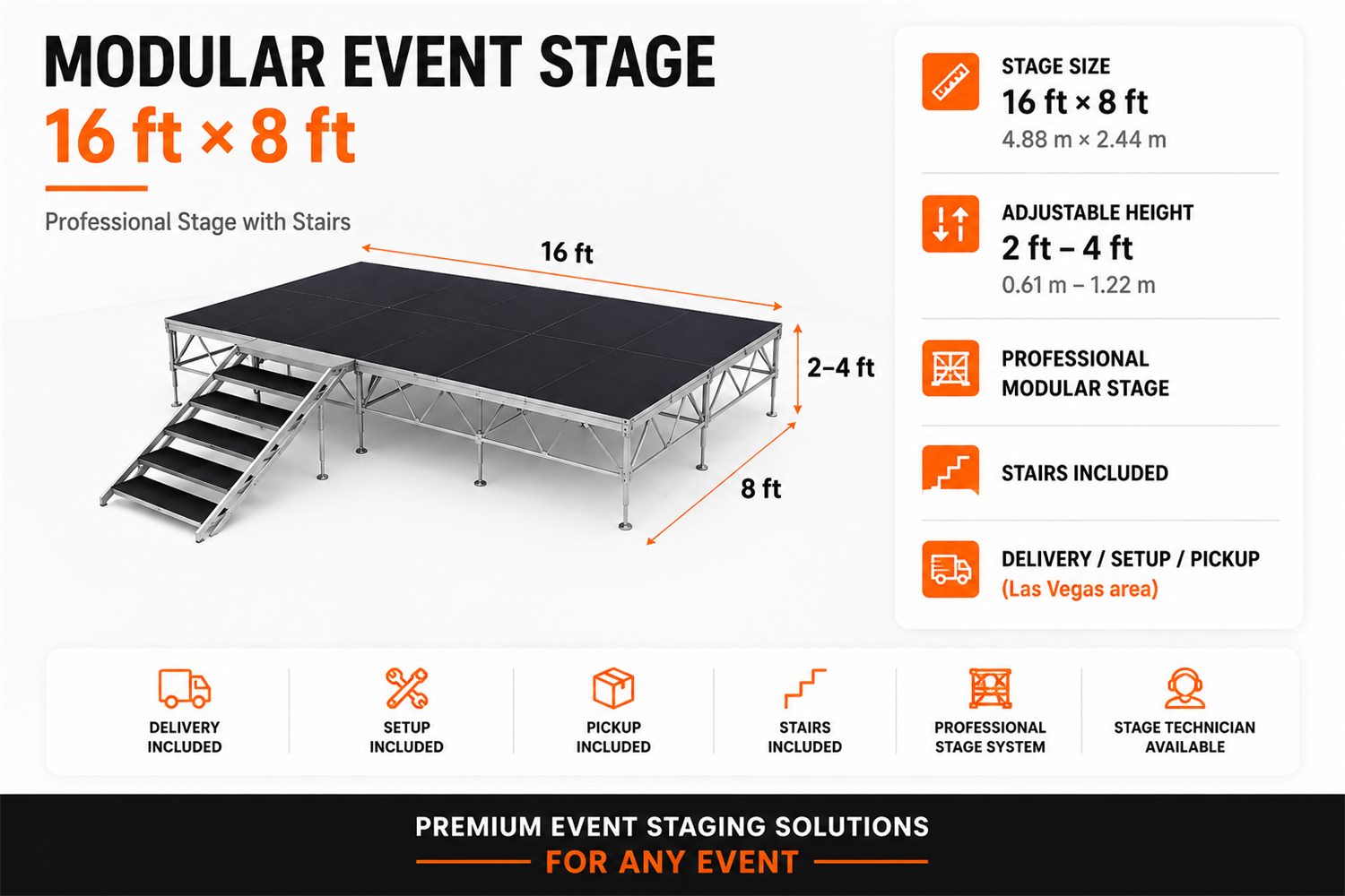 Modular event stage 16 × 8 ft