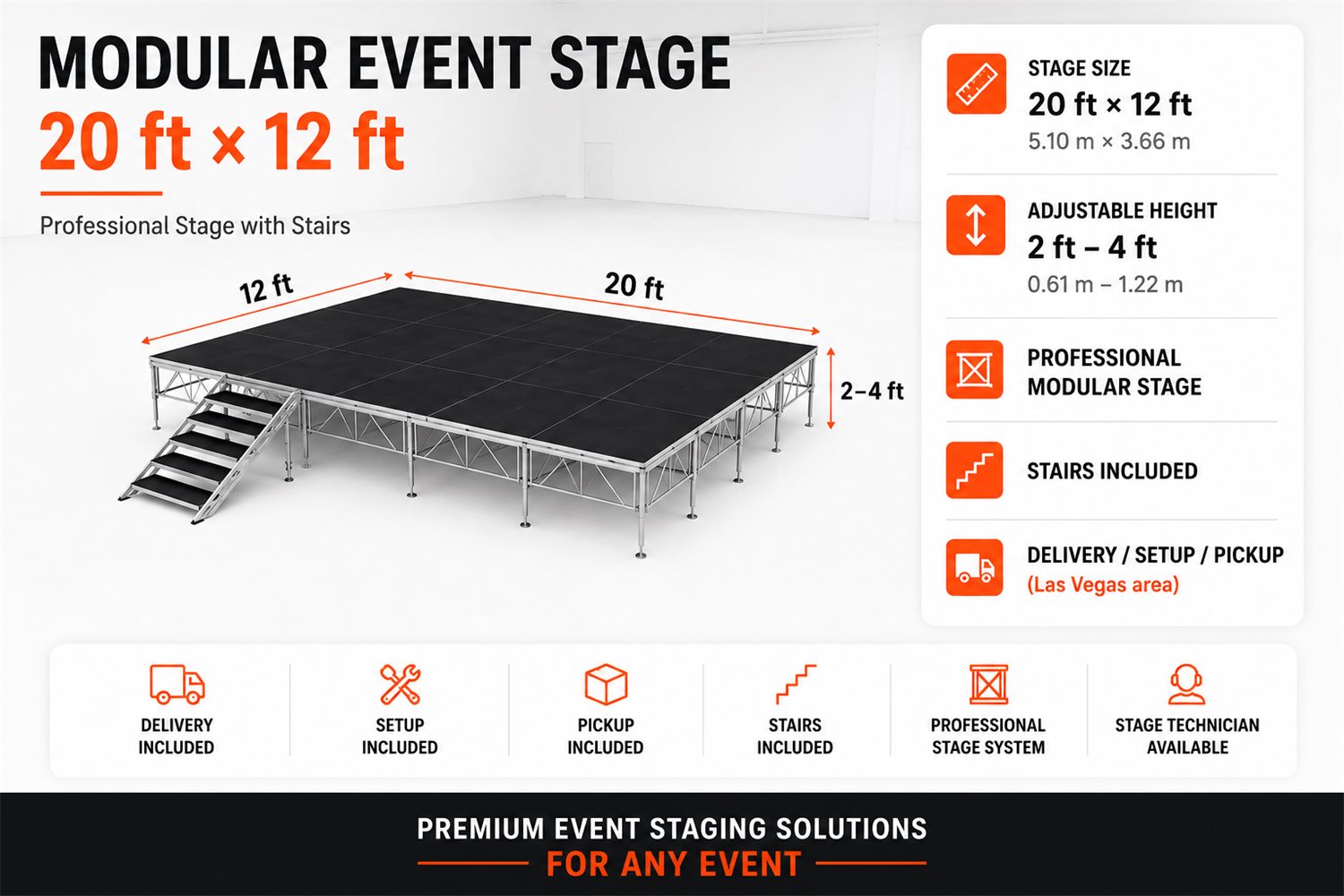Modular event stage 20 × 12 ft