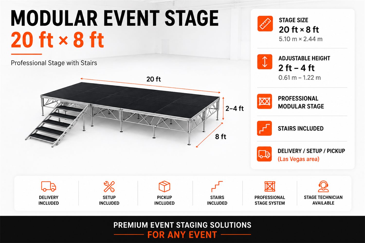Modular event stage 20 × 8 ft