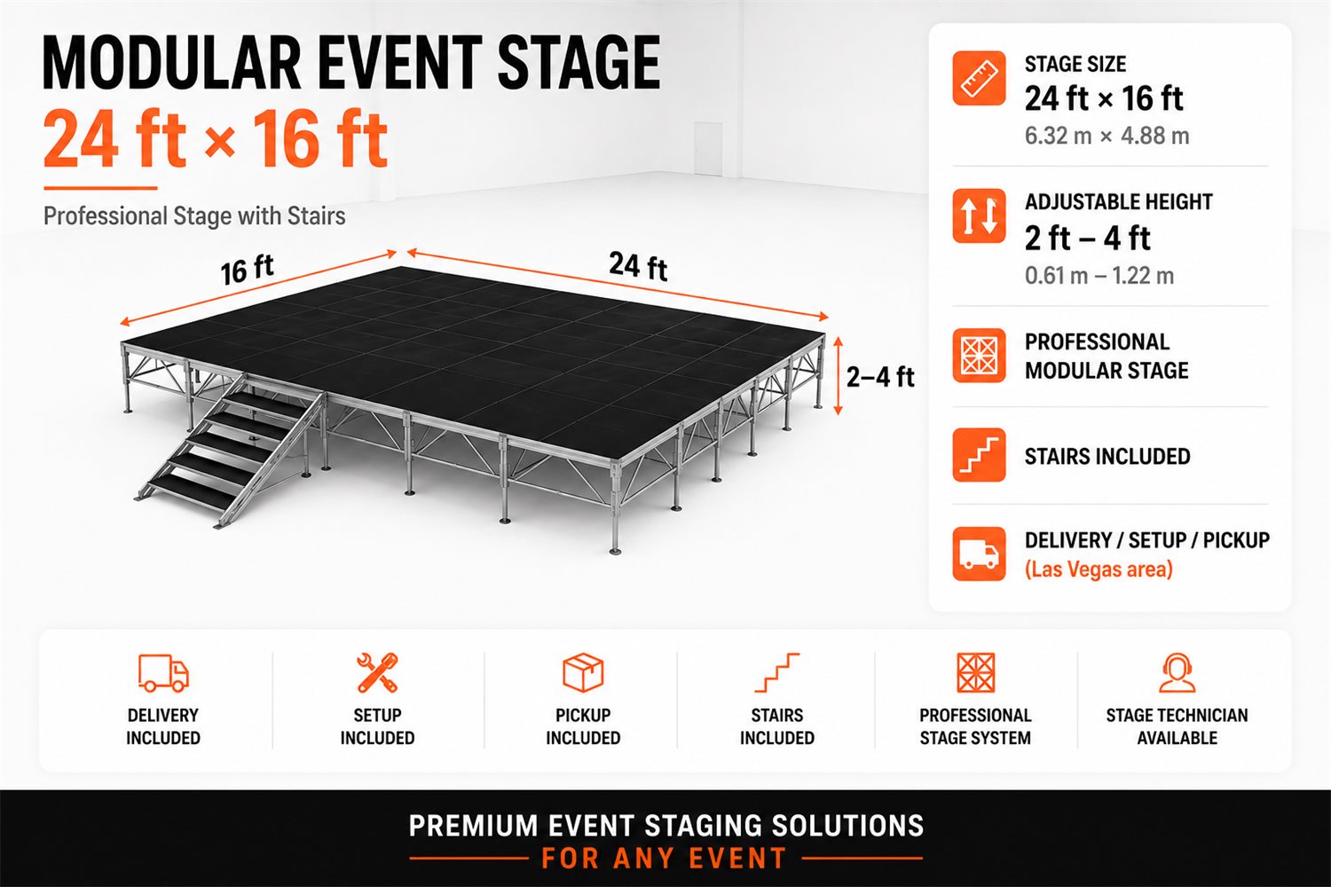 Modular event stage 24 × 16 ft